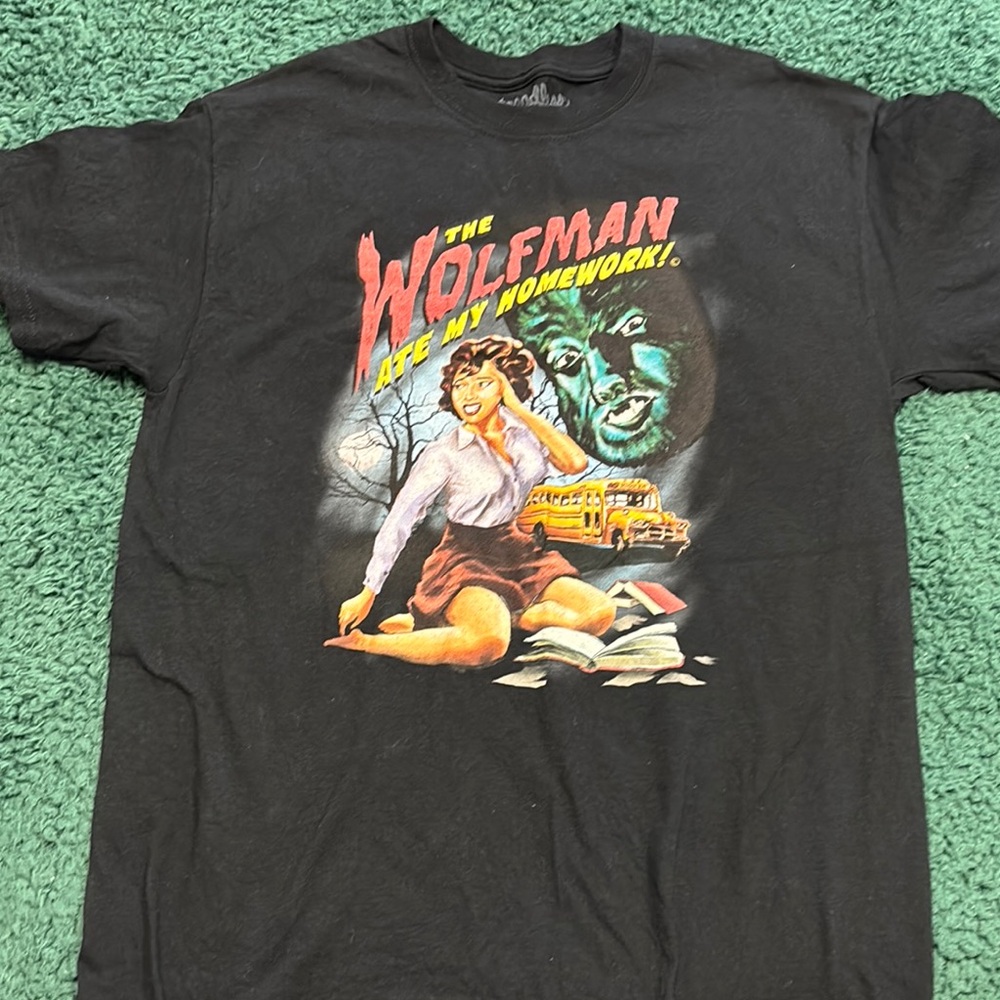 Threadless M wolf man ate my homework shirt vlv rockabilly pinup
